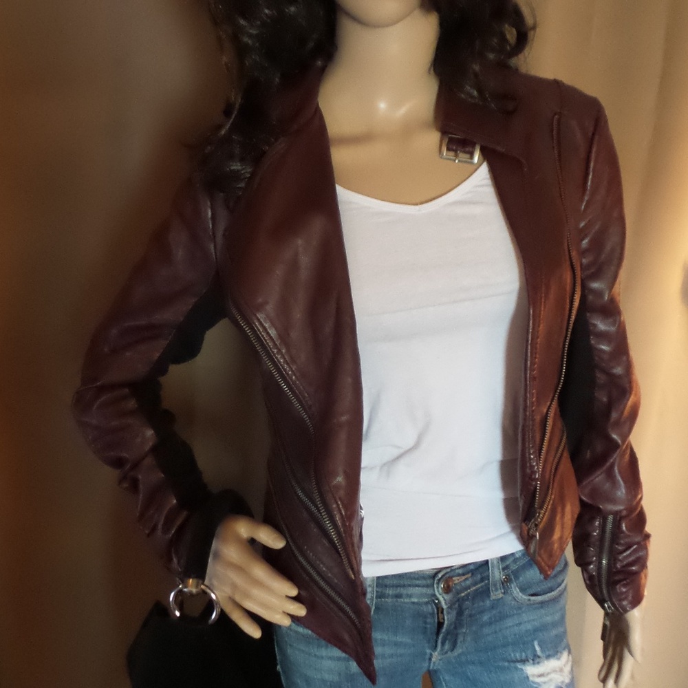 BKE Carbernet Faux Leather Cropped Moto Jacket